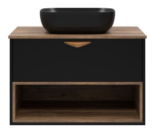 Подвесная тумба под раковину Brevita Bergen BER-07080-19-02-1Я с подсветкой 80см дуб Галифакс олово/чёрный